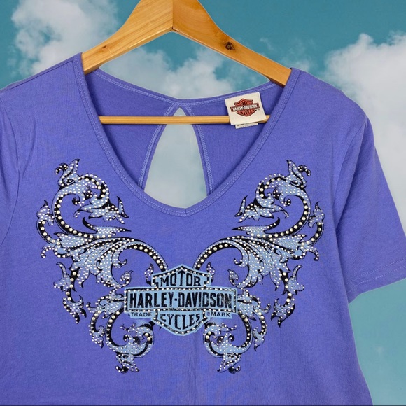 Harley-Davidson Tops - Harley-Davidson Myrtle Beach SC Embellished Back Cutout Short Sleeve Shirt XL